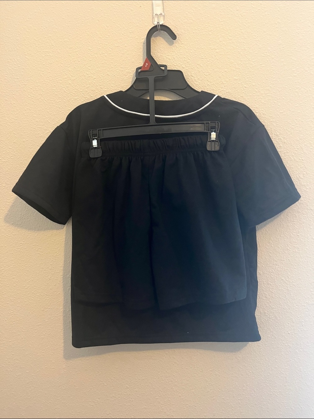 wonder nation 2 pc Black Button-Up Top with White Piping and short set sleepwear - Picture 4 of 6
